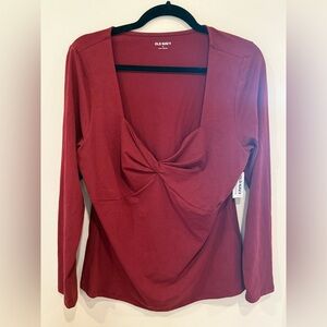 Old Navy Red Draped Knot Front Long Sleeve Top
